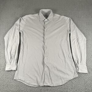Fedeli Shirt Mens 50 Gray Cotton Jersey Pique Knit Button Up Italy Casual